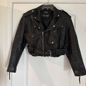 VTG 90s Wilsons Leather Black Biker Jacket Zippers Punk MEDIUM